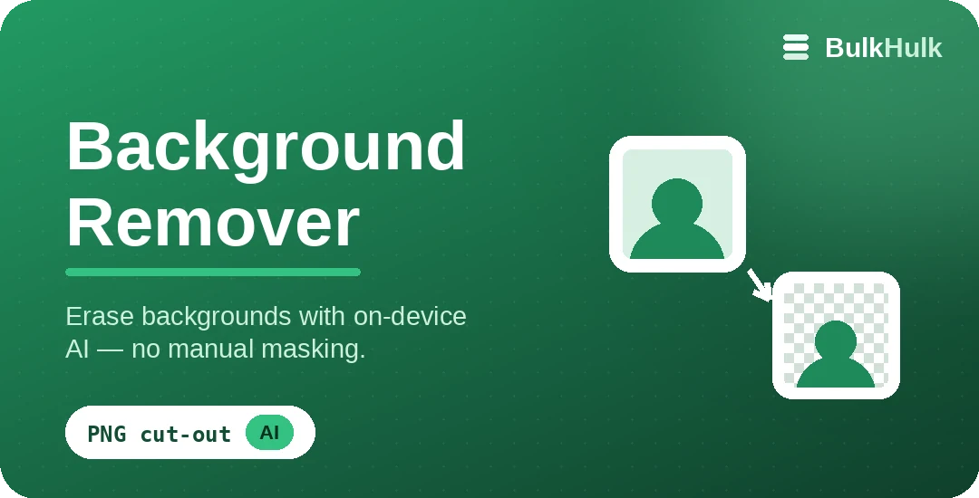 Bulk background remover turning a photo into a transparent PNG cut-out