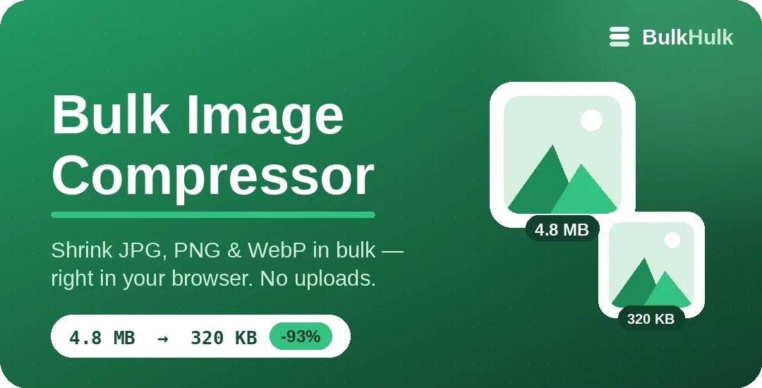 Bulk image compressor turning a 4.8 MB photo into a 320 KB file — compress JPG, PNG and WebP online