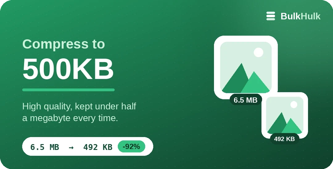 Compress an image to 500KB — a 5 MB photo reduced to 500 KB in the browser