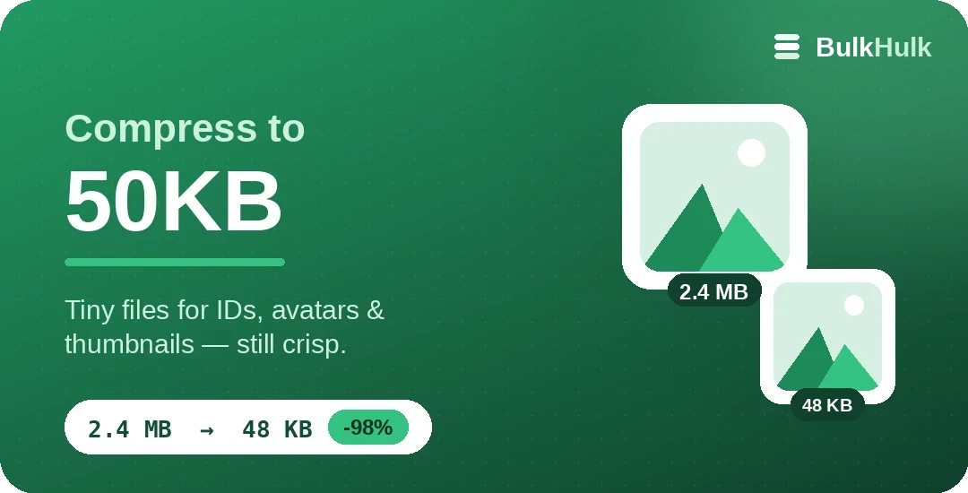 Compress an image to 50KB — a 4.8 MB photo reduced to 50 KB in the browser