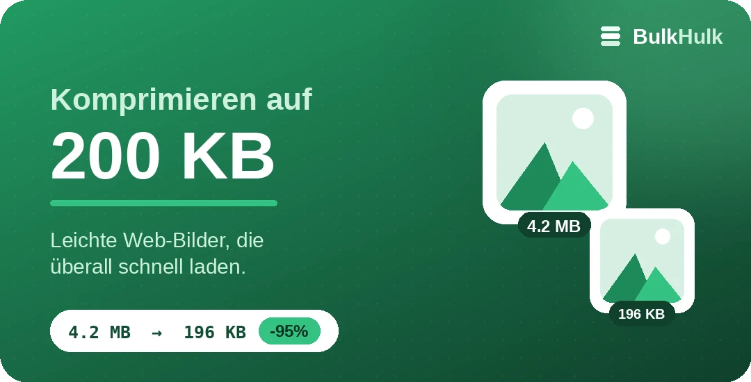 Bildkompression auf 200 KB für schnelle Websites — kostenloses Online-Tool
