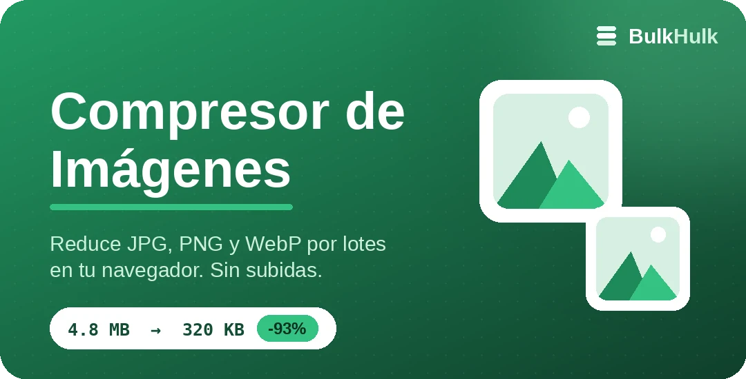 Compresor de imágenes por lotes que reduce JPG, PNG y WebP — herramienta online gratis