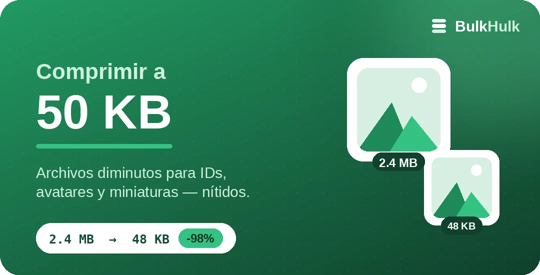 Compresión de imágenes a 50 KB para formularios e IDs — herramienta online gratis