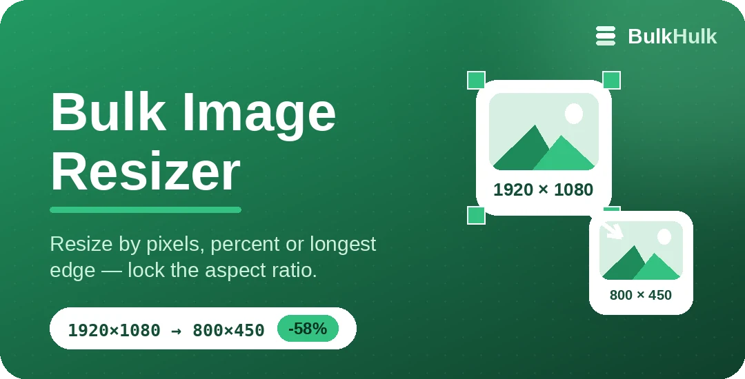 Bulk image resizer scaling a 1920×1080 photo down to 800×450 — resize images online by pixels or percent