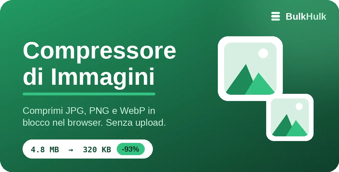 Compressore di immagini in blocco che riduce JPG, PNG e WebP — strumento online gratis