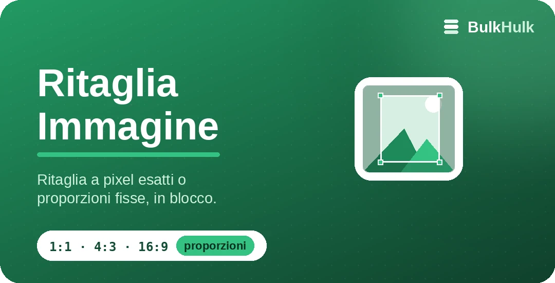 Ritaglio di immagini in blocco a 1:1, 16:9 e 4:3 con punto di messa a fuoco — strumento online gratis