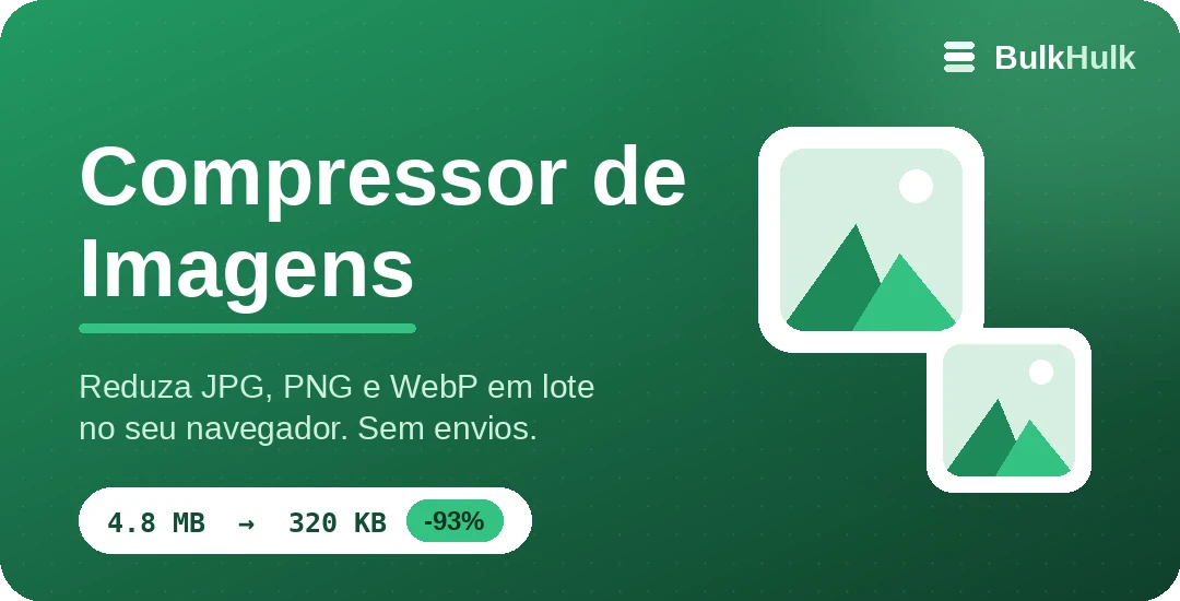 Compressor de imagens em lote reduzindo JPG, PNG e WebP — ferramenta online grátis