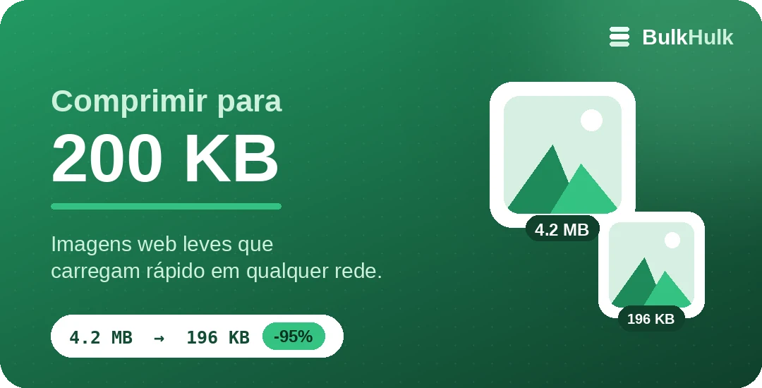 Compressão de imagens para 200 KB para sites rápidos — ferramenta online grátis