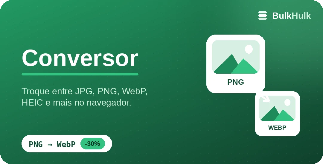 Conversor de imagens trocando um PNG por um WebP mais leve — converter JPG, PNG, WebP e HEIC online
