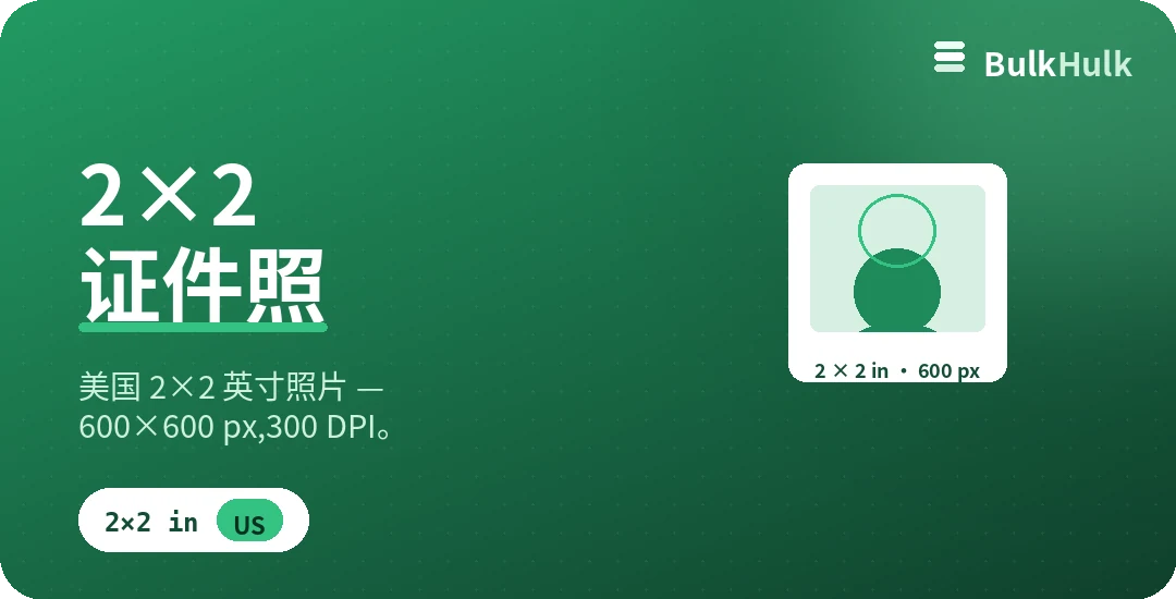 美国 2×2 证件照制作器 — 600×600 px，300 DPI，免费在线工具